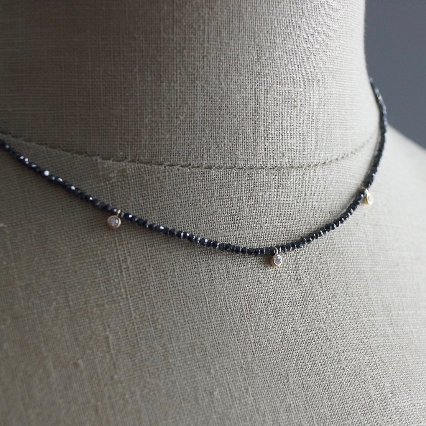 Black Diamond Necklace With Diamond Charms |  1.7-2.2mm