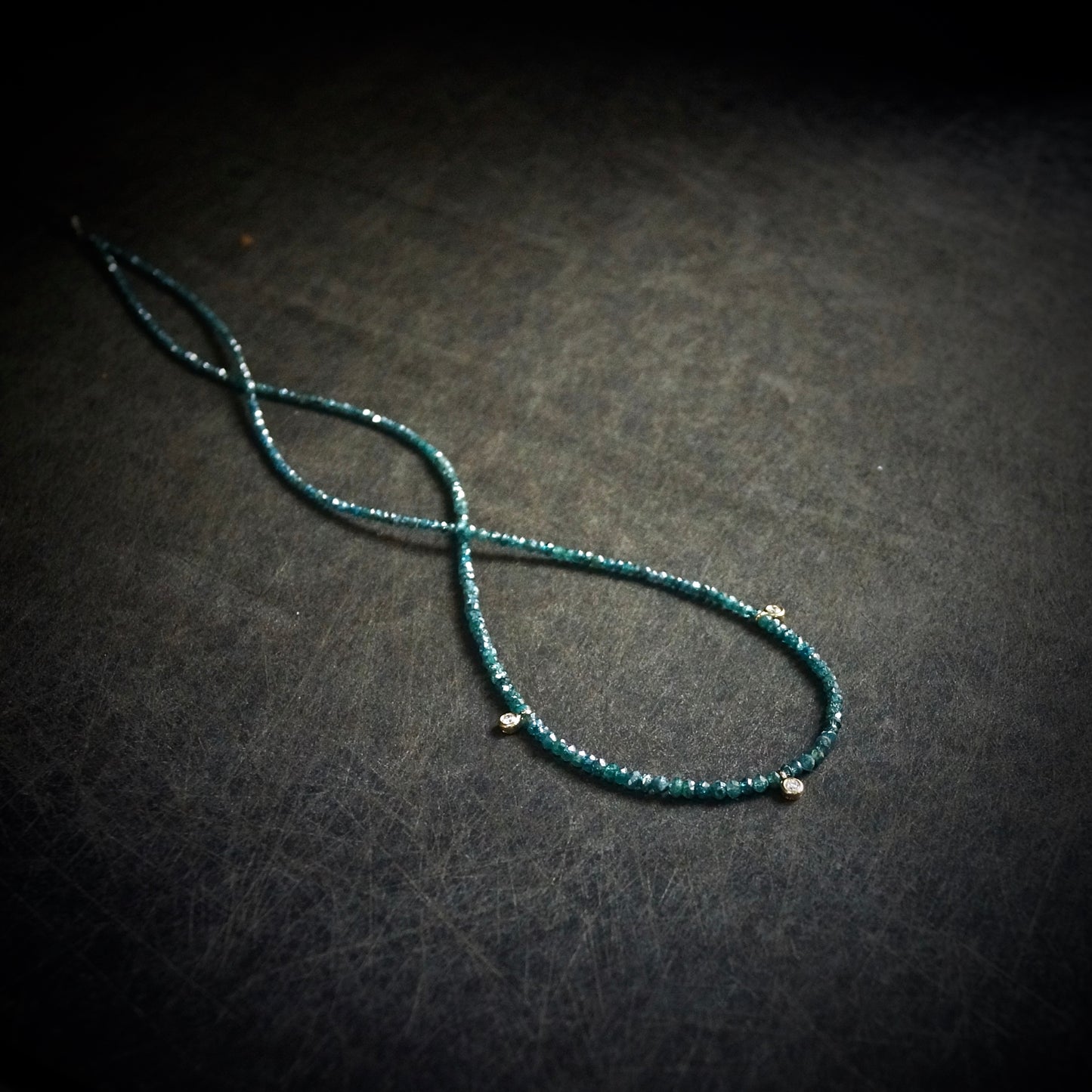 Blue Diamond Necklace With Diamond Charms |  1.5-2mm