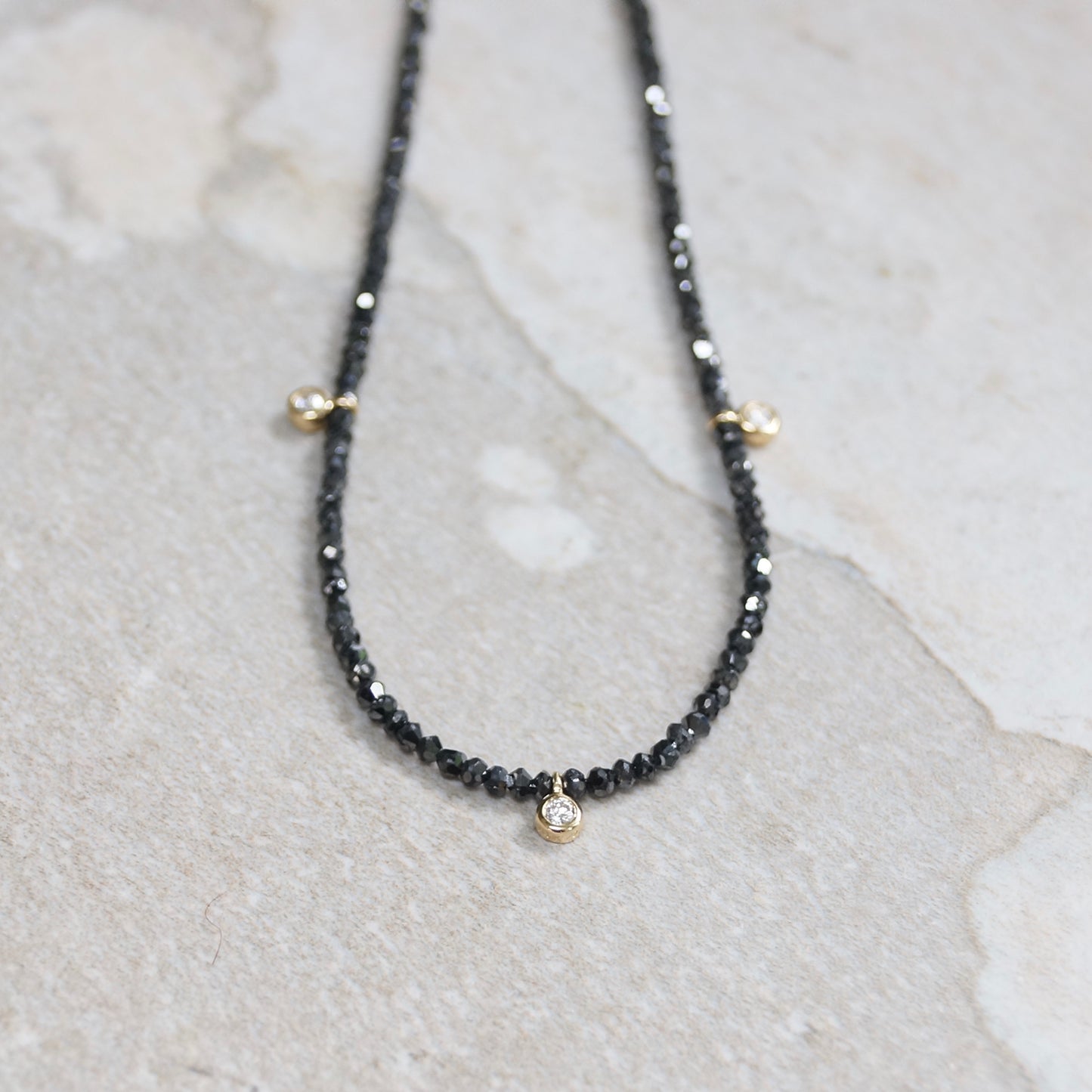 Black Diamond Necklace With Diamond Charms |  1.7-2.2mm