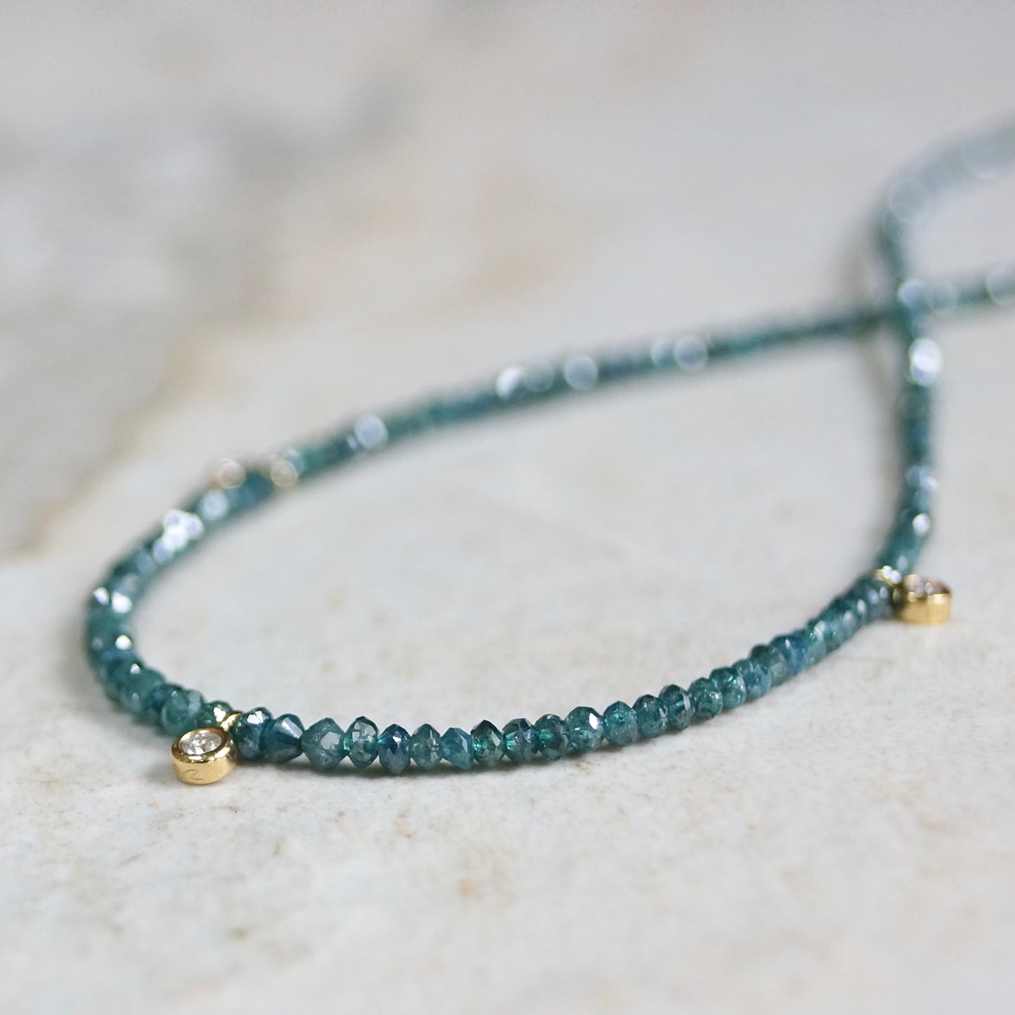 Blue Diamond Necklace With Diamond Charms |  1.5-2mm