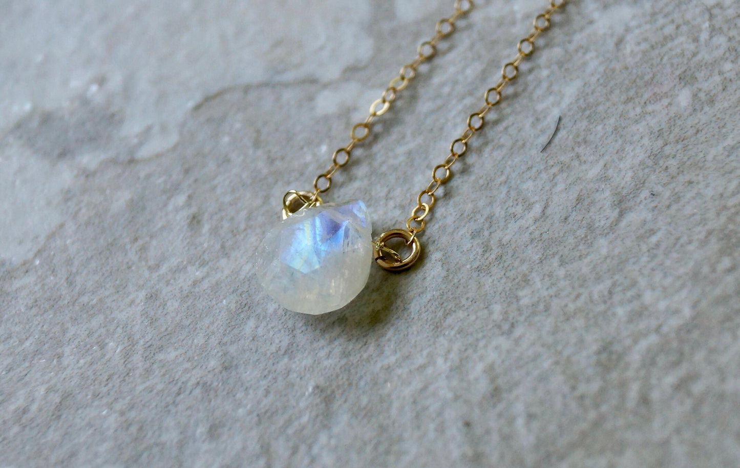 14k solid gold : Rainbow Moonstone Solitaire Necklace, Christmas Gift, Moonstone Teardrop Pendant, Layered choker, Dainty, Rose Gold