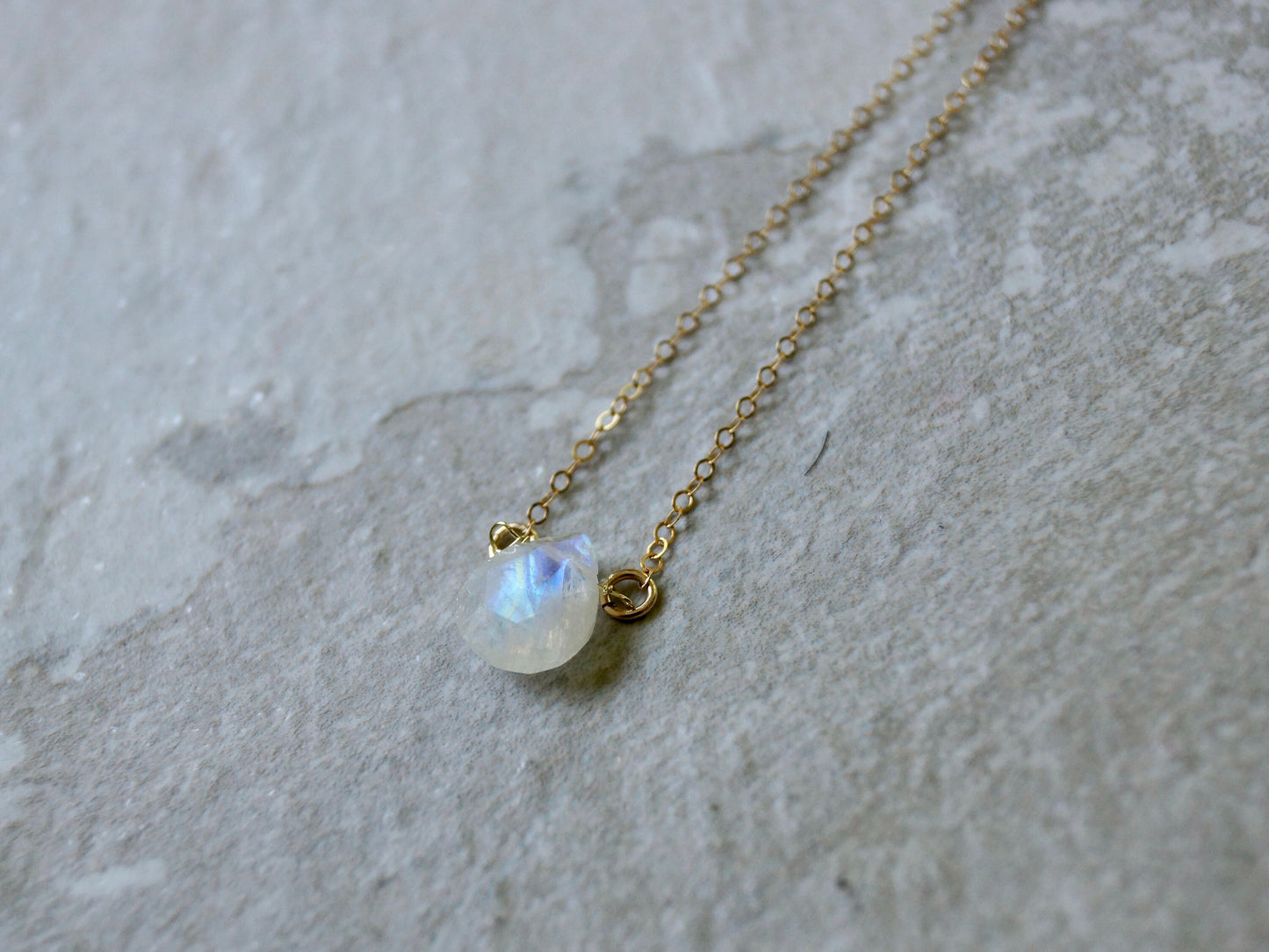 14k solid gold : Rainbow Moonstone Solitaire Necklace, Christmas Gift, Moonstone Teardrop Pendant, Layered choker, Dainty, Rose Gold