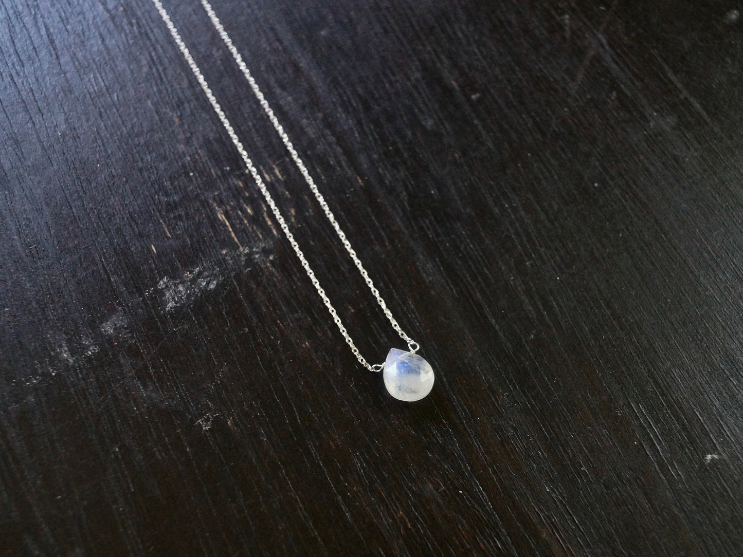 14k solid gold : Rainbow Moonstone Solitaire Necklace, Christmas Gift, Moonstone Teardrop Pendant, Layered choker, Dainty, Rose Gold