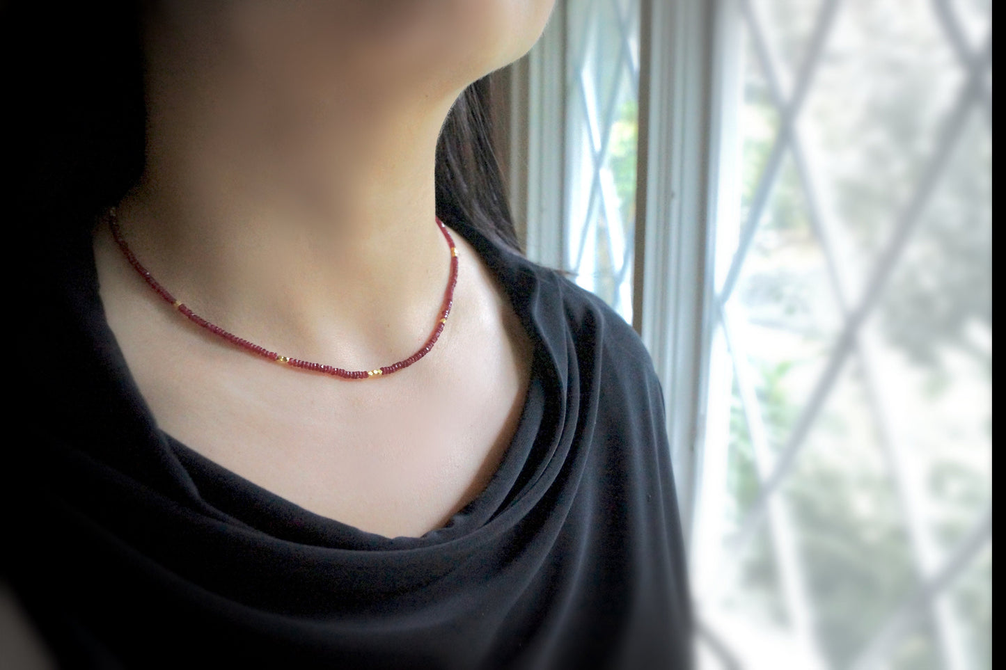 14K: Ruby Necklace | 2.5mm | 3mm | July Birthstone | Delicate Beaded Ruby | Dainty | Skinny | Minimalist | Fine Jewelry| Solid Gold