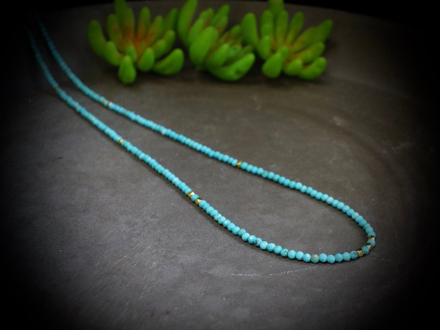 14K Solid Gold: Turquoise Beaded Necklace| 2.5mm | Simple Layer Turquoise | Dainty Very Thin Gemstone | Sleeping Beauty