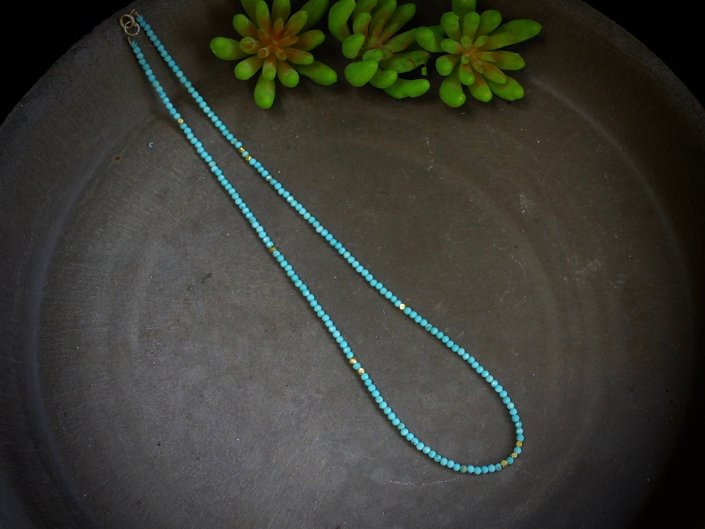 14K Solid Gold: Turquoise Beaded Necklace| 2.5mm | Simple Layer Turquoise | Dainty Very Thin Gemstone | Sleeping Beauty