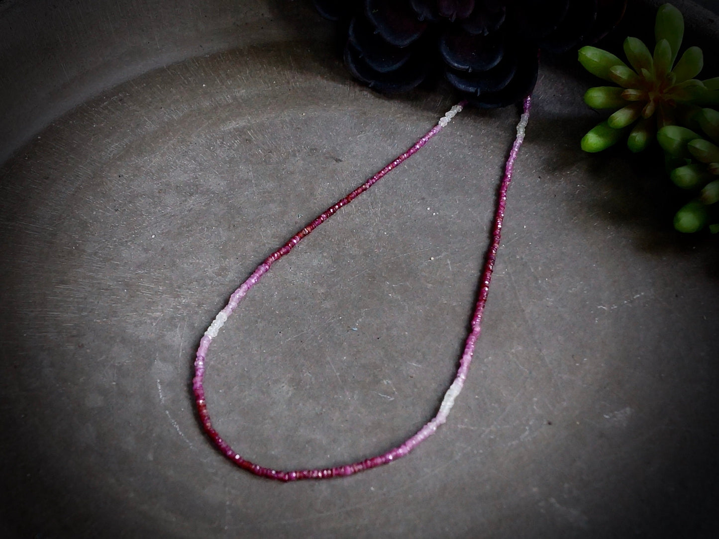 14K Solid Gold: Ombre Shaded Ruby Necklace, Very Skinny Beaded Necklace, October Birthstone, Red Ruby Fine Jewelry