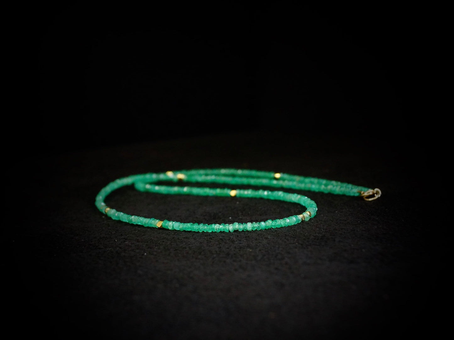 14K Solid Gold: Colombian Emerald Beaded Necklace, Choker, Genuine, Real Emerald, AAA, Highest Quality Emerald