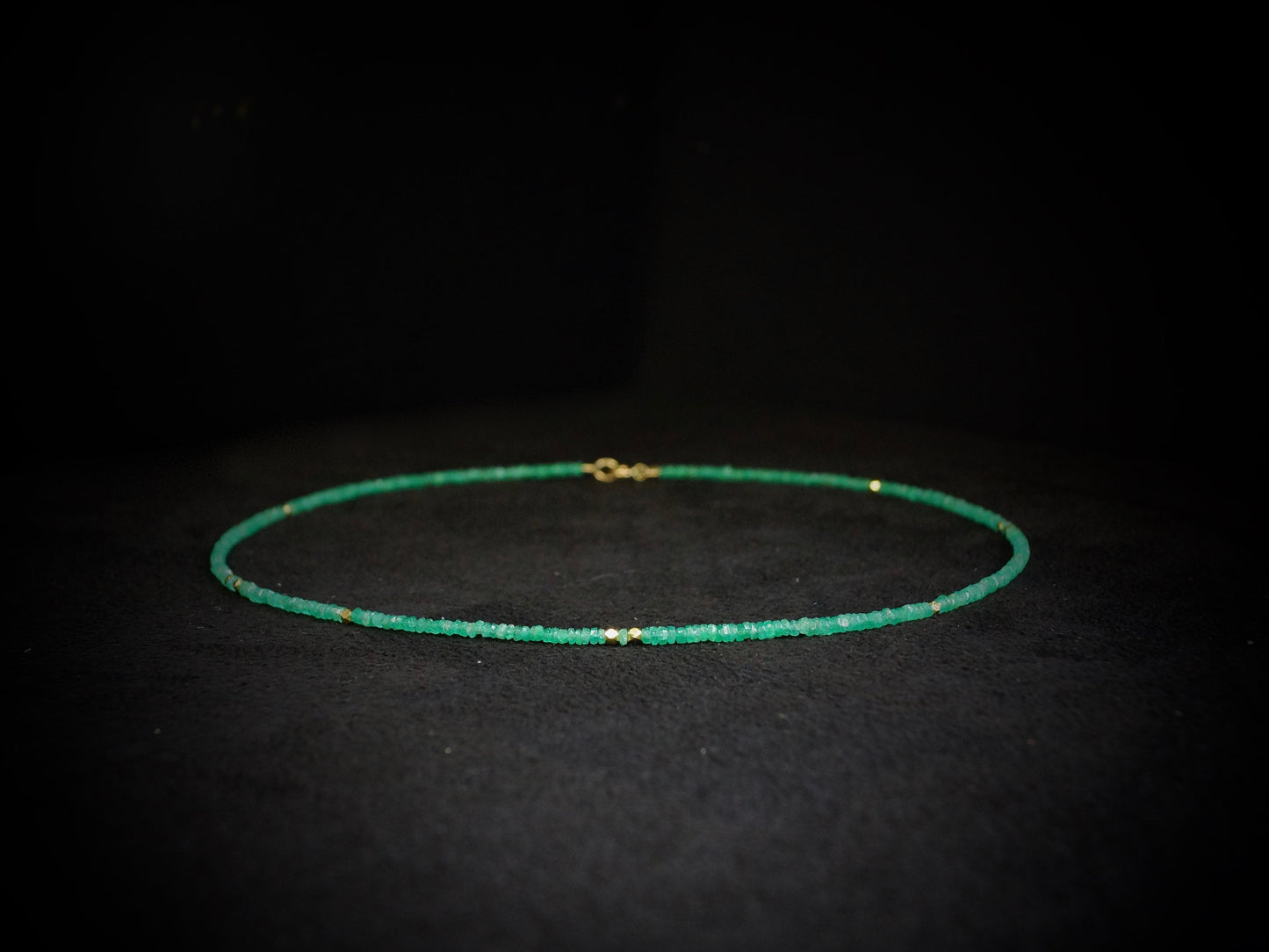 14K Solid Gold: Colombian Emerald Beaded Necklace, Choker, Genuine, Real Emerald, AAA, Highest Quality Emerald