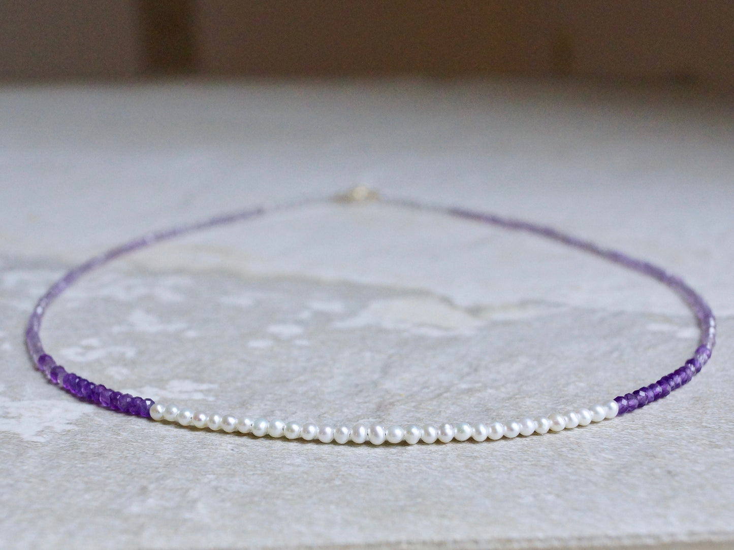 14K Solid Gold: Amethyst Bead Necklace| 2.5mm| Purple Amethyst| Crown Chakra| February Birthstone| Graduation Gift| Fine Jewelry