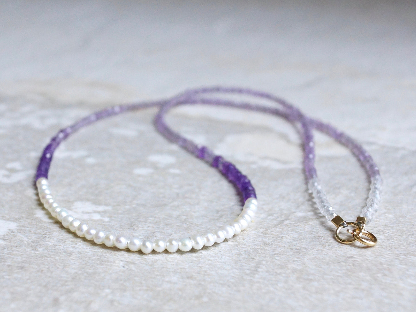 14K Solid Gold: Amethyst Bead Necklace| 2.5mm| Purple Amethyst| Crown Chakra| February Birthstone| Graduation Gift| Fine Jewelry