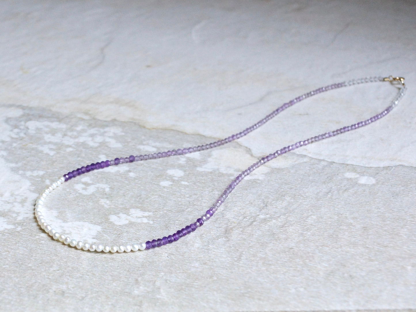 14K Solid Gold: Amethyst Bead Necklace| 2.5mm| Purple Amethyst| Crown Chakra| February Birthstone| Graduation Gift| Fine Jewelry