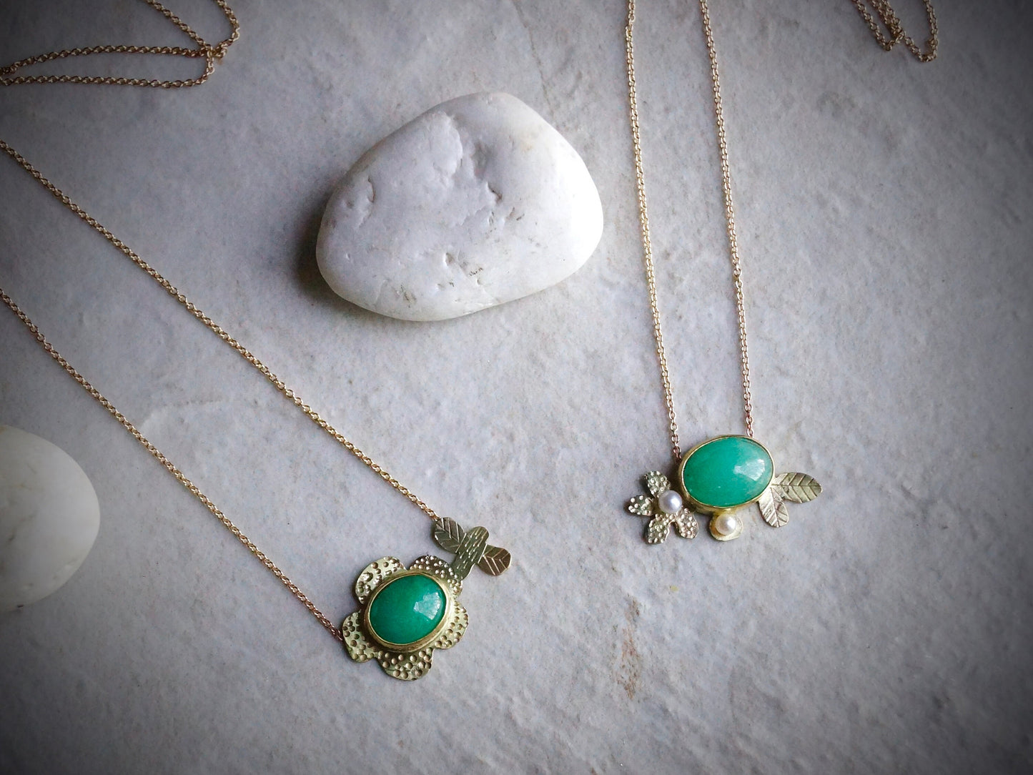 Colombian Emerald Necklace, 18K & 14K Solid Gold, May Birthstone, Flower Motif Pendant, Artisan Jewelry,  Engraved, Layered Necklace