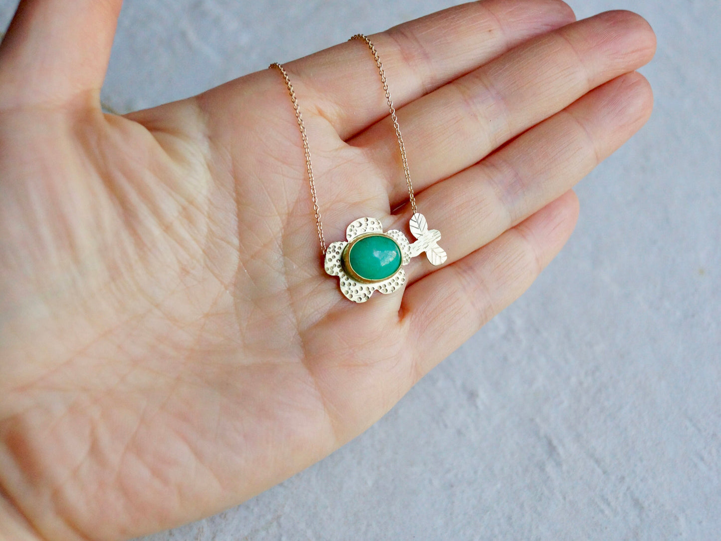 Colombian Emerald Necklace, 18K & 14K Solid Gold, May Birthstone, Flower Motif Pendant, Artisan Jewelry,  Engraved, Layered Necklace