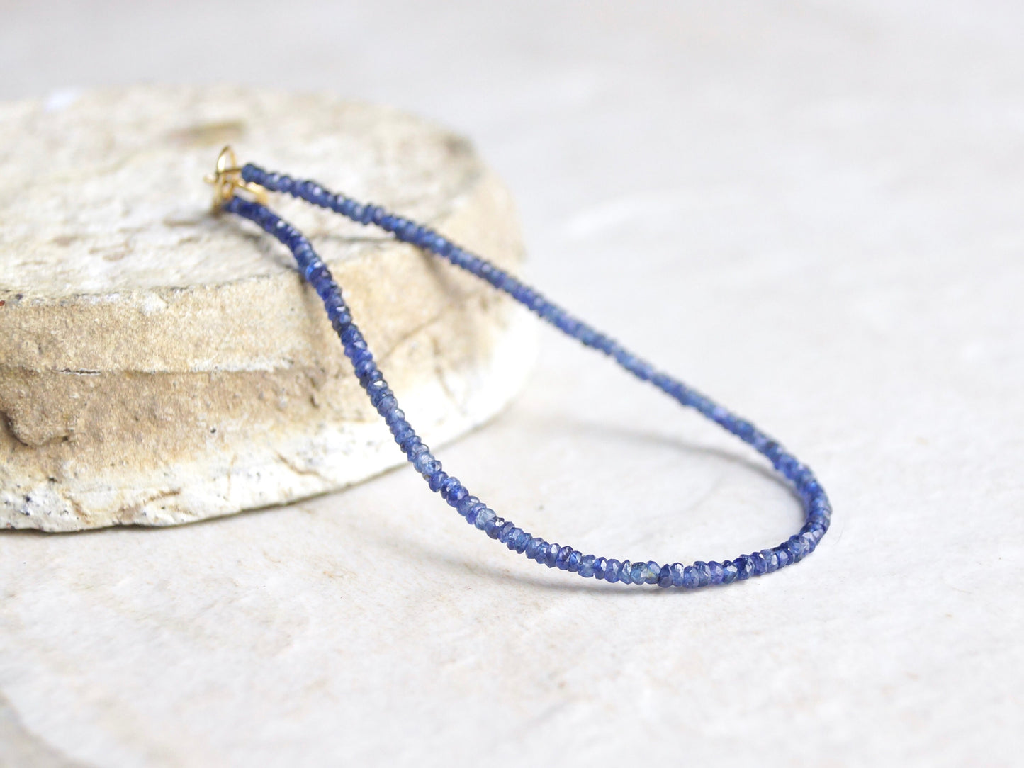 14k Solid Gold: Blue Sapphire Bead Bracelet| September Birthstone| Fine Jewelry| Dainty Bracelet| Natural Sapphire