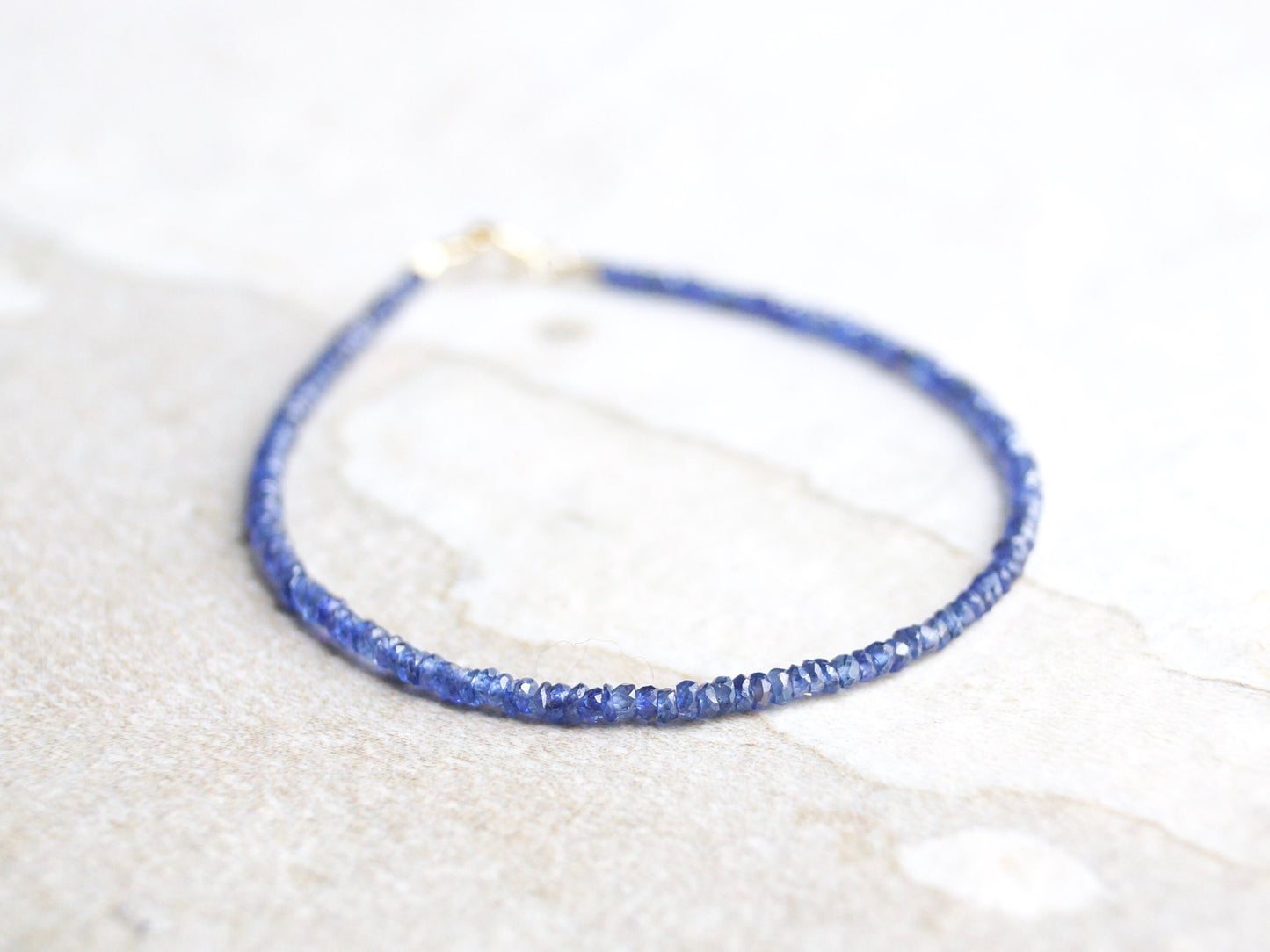 14k Solid Gold: Blue Sapphire Bead Bracelet| September Birthstone| Fine Jewelry| Dainty Bracelet| Natural Sapphire