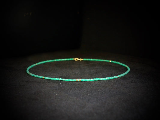 14K Solid Gold: Colombian Emerald Beaded Necklace, Choker, Genuine, Real Emerald, AAA, Highest Quality Emerald