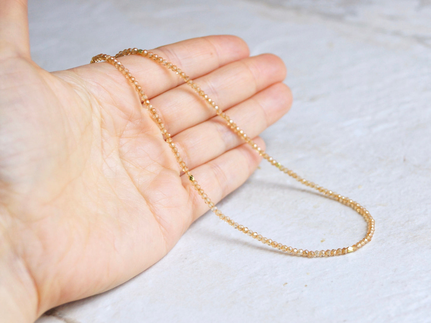 14K Solid Gold: Citrine & Gold Beaded Necklace, Dainty Orange Yellow Gemstone Necklace, Fine Jewelry, Skinny, Thin, Chakra Necklace