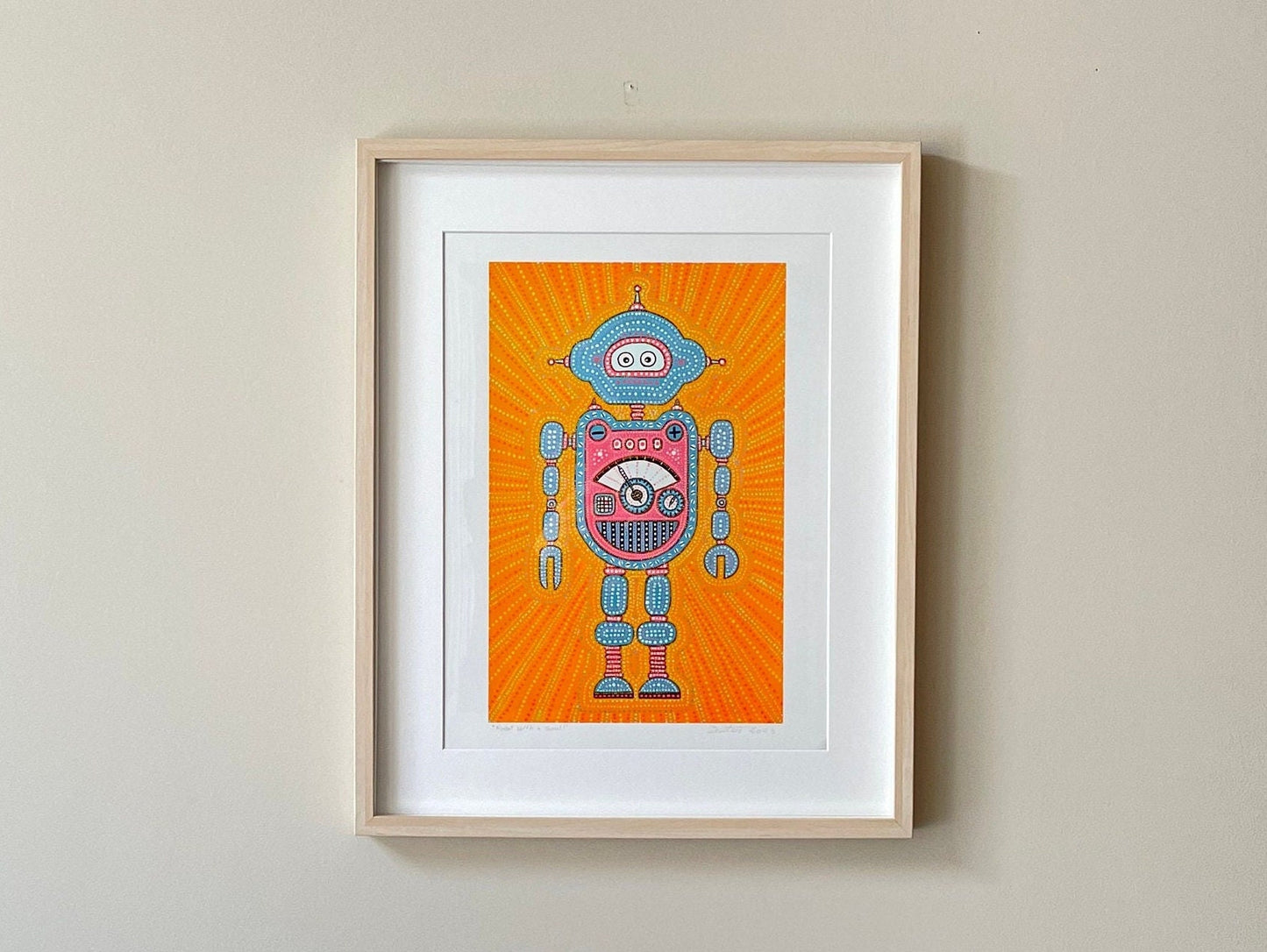 8"x12" |Robot With A Soul 1 |Original Art |Boys |Kids |Wall Art Print |Signed by Artist |Play Room |Dots |Free US Shipping |8x12 |12x16