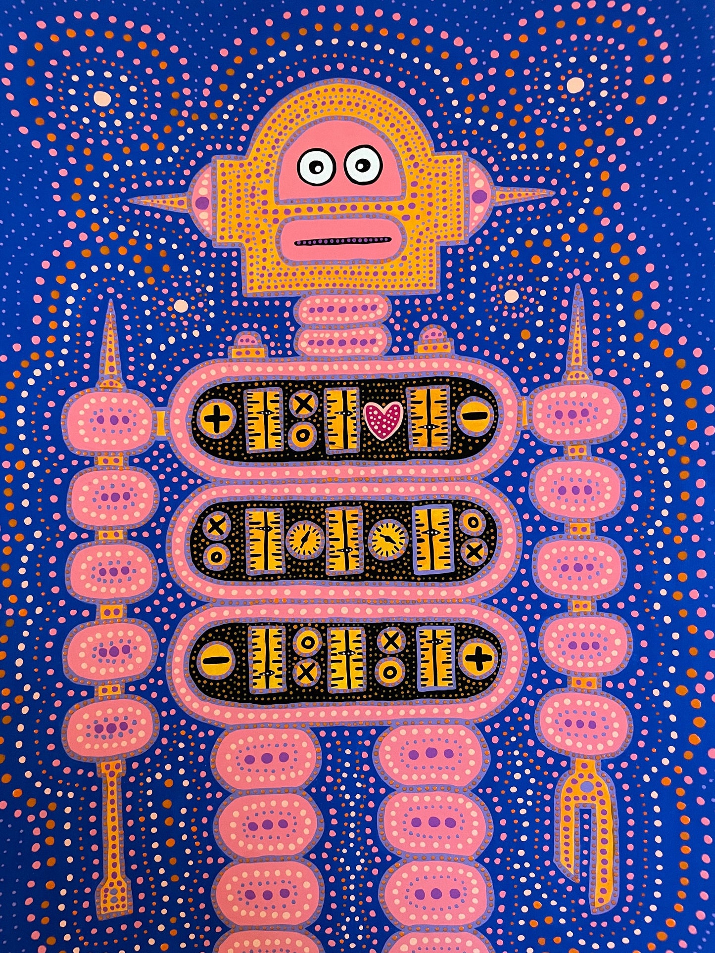 12"x16" |Robot With A Soul 4 |Original Art |Boys |Kids |Wall Art Print |Signed by Artist |Play Room |Dots |Free US Shipping |12x16|Blue Pink