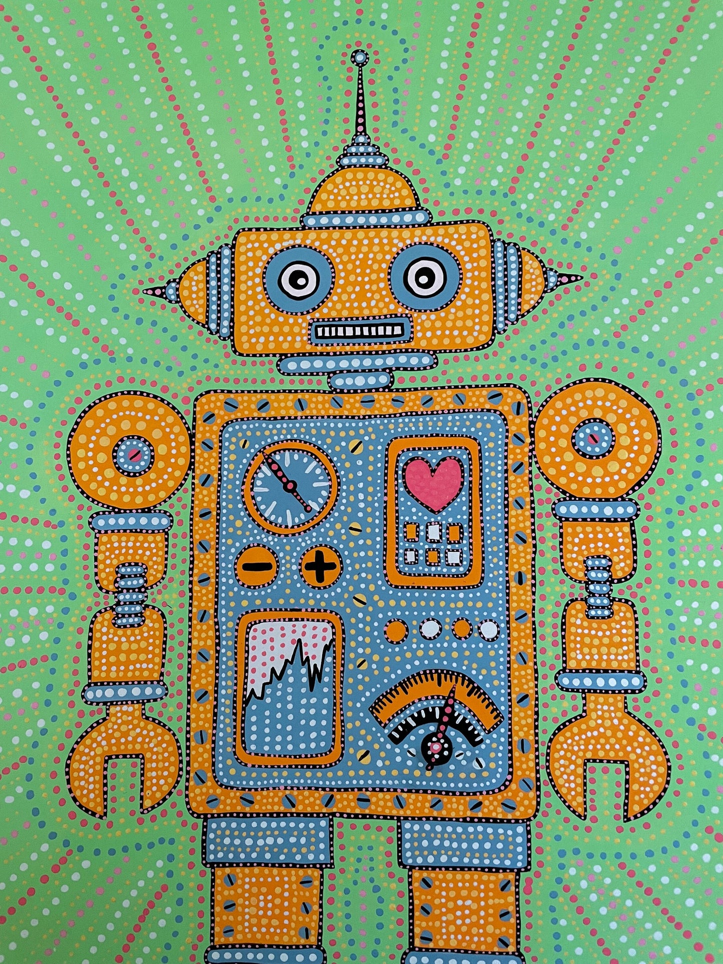 8"x12" |Robot With A Soul 2 |Original Art |Boys |Kids |Wall Art Print |Signed by Artist |Play Room |Dots |Free US Shipping |8x12 |12x16