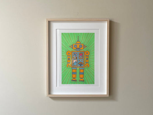 8"x12" |Robot With A Soul 2 |Original Art |Boys |Kids |Wall Art Print |Signed by Artist |Play Room |Dots |Free US Shipping |8x12 |12x16