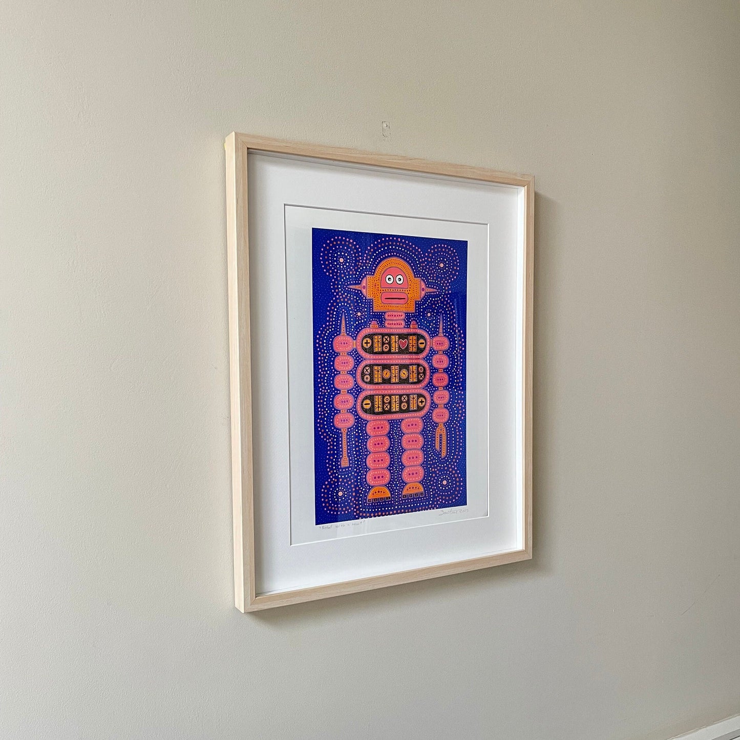 12"x16" |Robot With A Soul 4 |Original Art |Boys |Kids |Wall Art Print |Signed by Artist |Play Room |Dots |Free US Shipping |12x16|Blue Pink