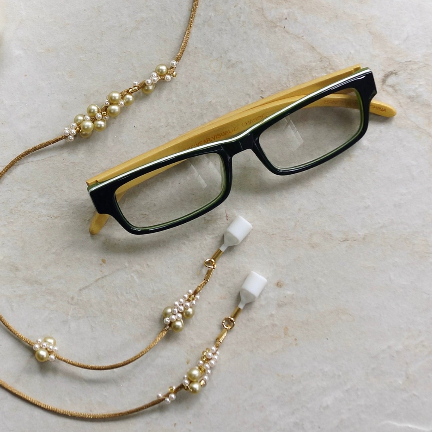 AirPods Beaded Necklace Straps, Eye Glasses Straps, Fiber Lariat Necklace, Ivory Pearls, Wireless Earbuds, Trendy Jewelry Straps