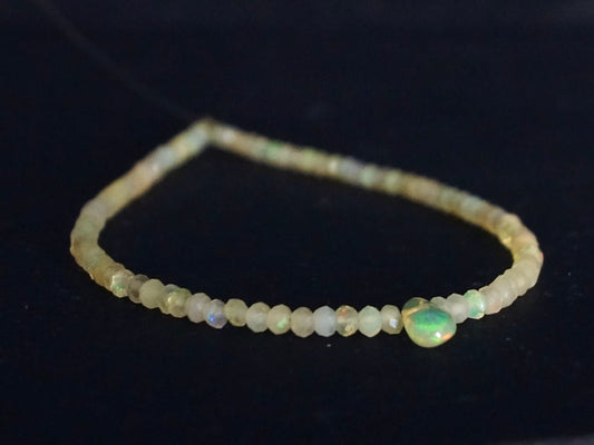 14K Solid Gold: Ethiopian Opal Beaded Bracelet, Simple Layered Bracelet, Dainty Gemstone Bracelet, Fine Jewelry, Minimalist,