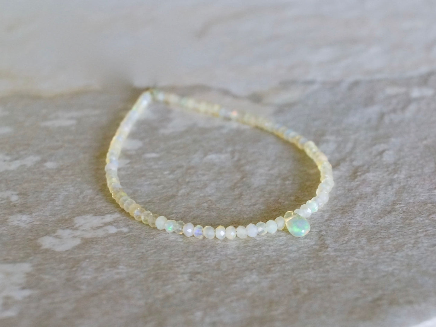 14K Solid Gold: Ethiopian Opal Beaded Bracelet, Simple Layered Bracelet, Dainty Gemstone Bracelet, Fine Jewelry, Minimalist,