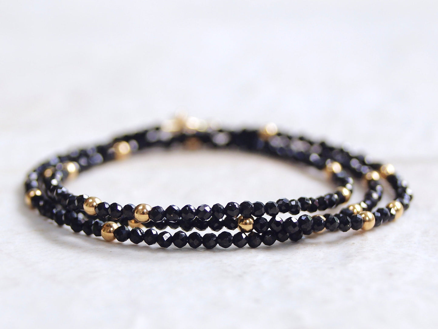 14K Solid Gold: Black Spinel Bead Necklace| 2mm| Spiritual Necklace| Mangalsutra| Choker| Black and Gold