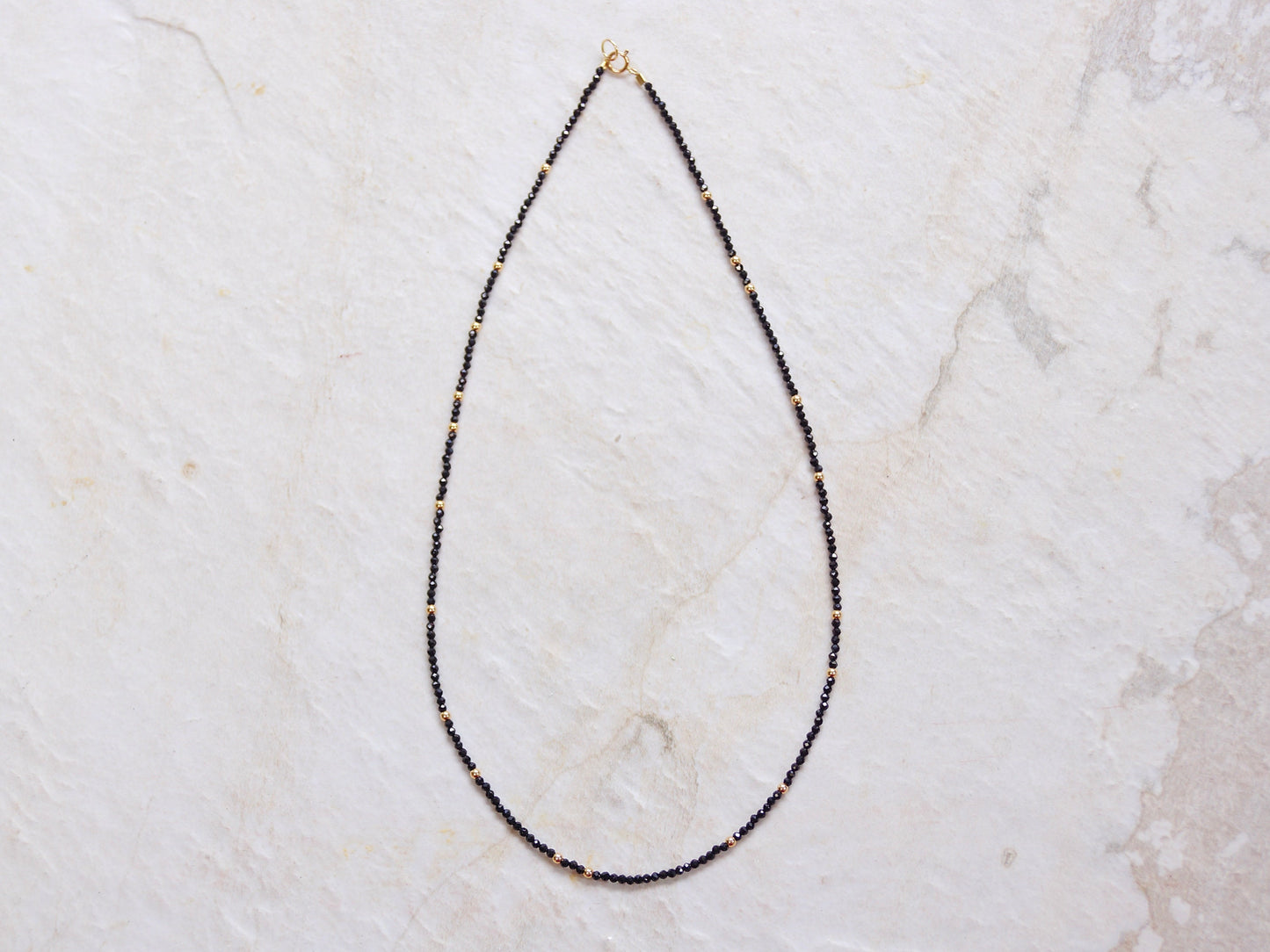 14K Solid Gold: 16" Black Spinel Beaded Necklace, Choker, Black Diamond Spinel, Modern White Gold, Fine Jewelry