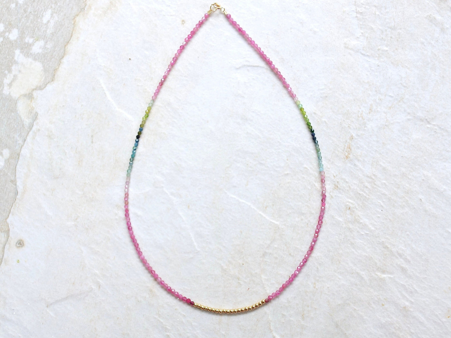 14K: Tourmaline Bead Necklace| 2.5mm| Watermelon Tourmaline| Rainbow Gemstone| Multi Color| Choker| Boho| Bohemian |Dainty |Fine Jewelry