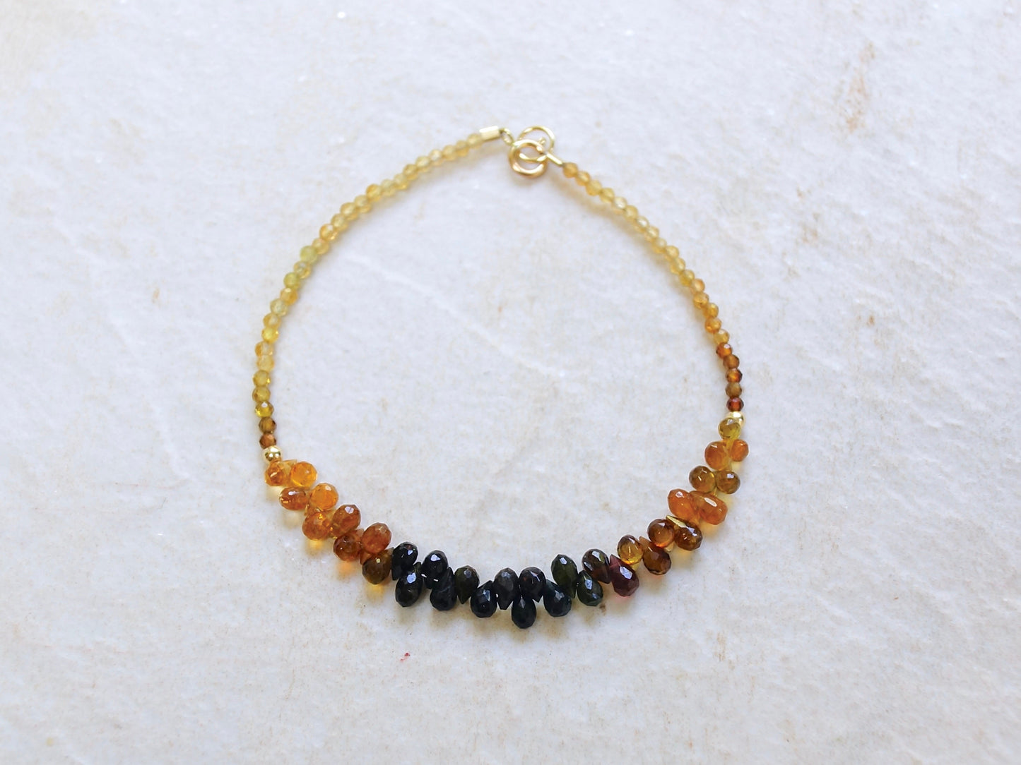 14K Solid Gold: Ombre Tourmaline Bracelet, Black & Brown, Shaded Multicolor Tourmaline, Layered Bracelet, Smoky, Fine Jewelry