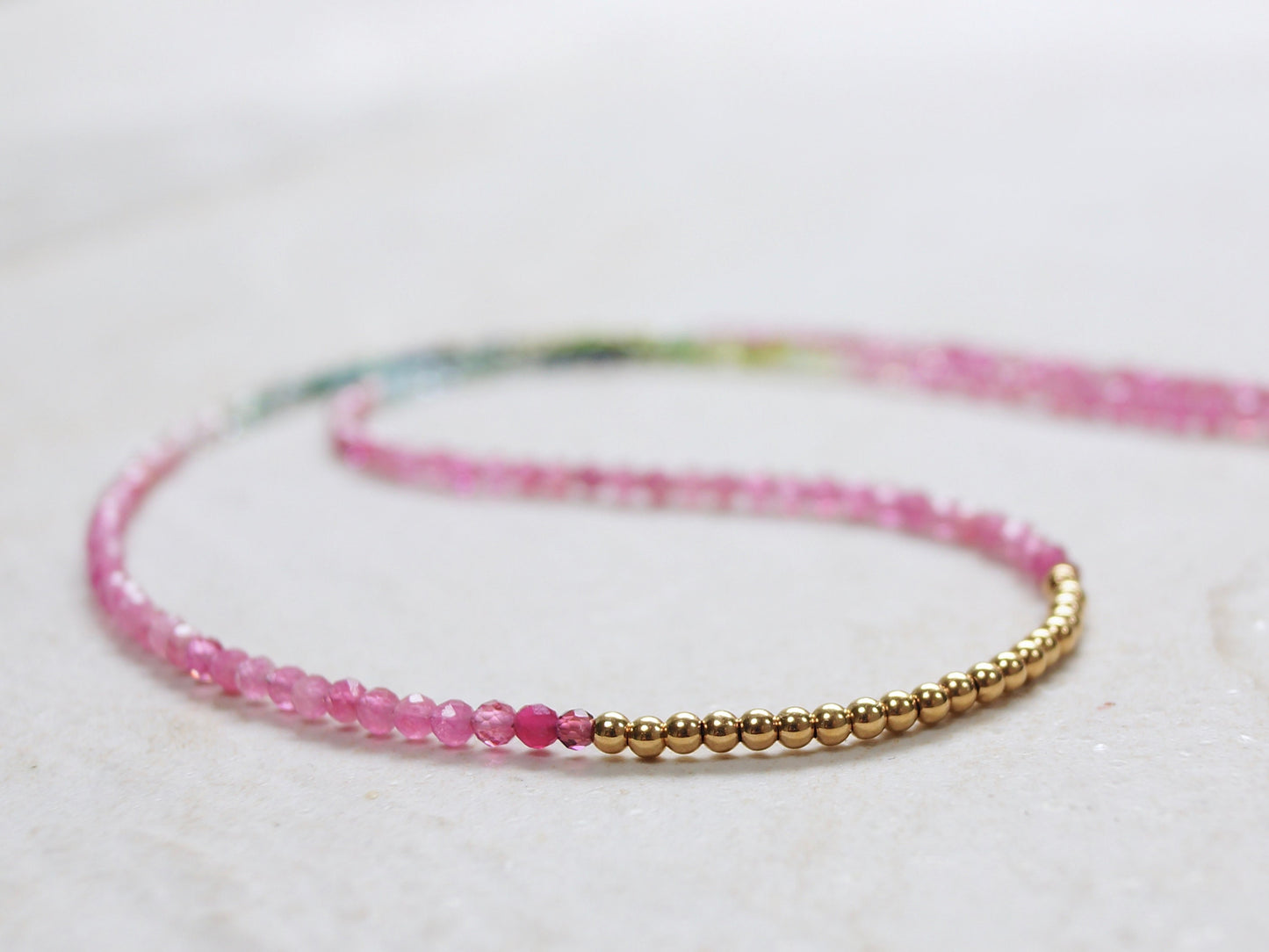 14K: Tourmaline Bead Necklace| 2.5mm| Watermelon Tourmaline| Rainbow Gemstone| Multi Color| Choker| Boho| Bohemian |Dainty |Fine Jewelry