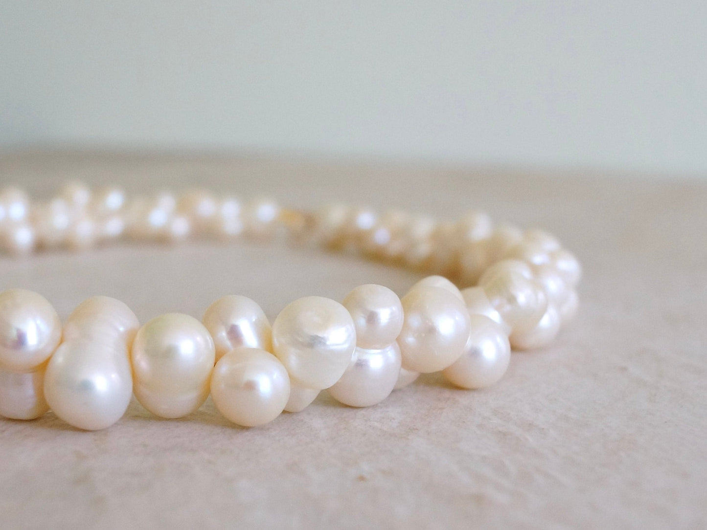 14K Solid Gold: Baroque Pearl Bridal Jewelry, Freshwater Pearl Choker Necklace, Chunky Pearl Necklace, Wedding, Special Occasion, Large