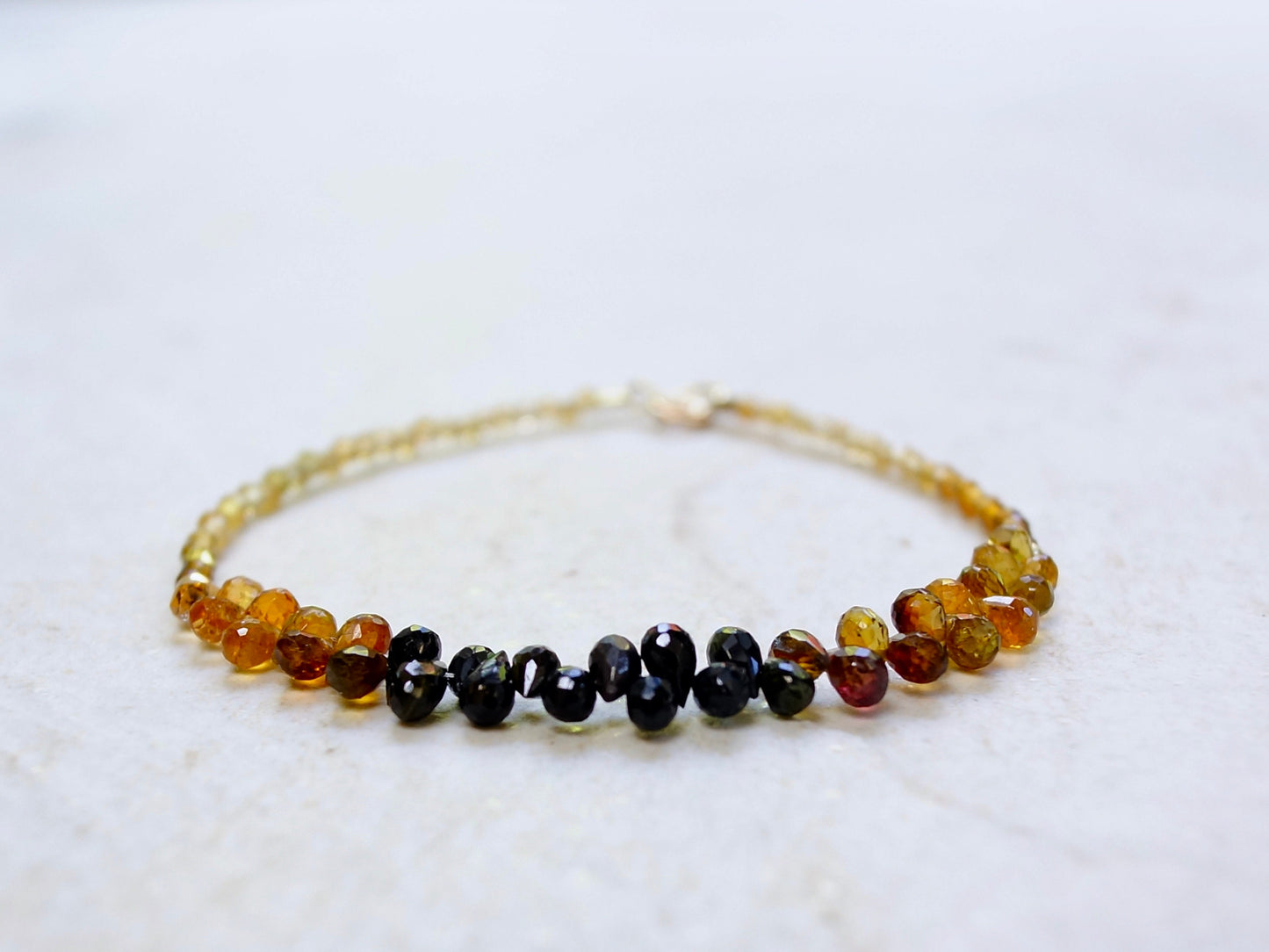 14K Solid Gold: Ombre Tourmaline Bracelet, Black & Brown, Shaded Multicolor Tourmaline, Layered Bracelet, Smoky, Fine Jewelry