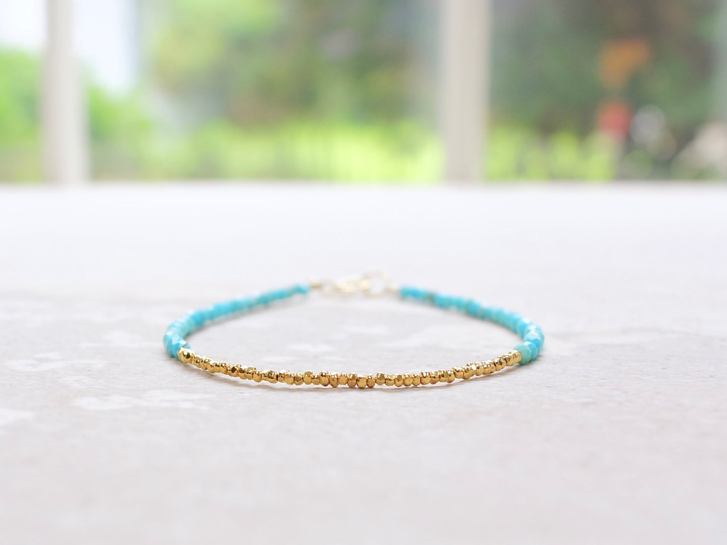 14K Solid Gold & Vermeil : Turquoise Beaded Bracelet | 2mm | Sleeping Beauty | Boho| Delicate Bracelet | Fine Jewelry | Hill Tribe