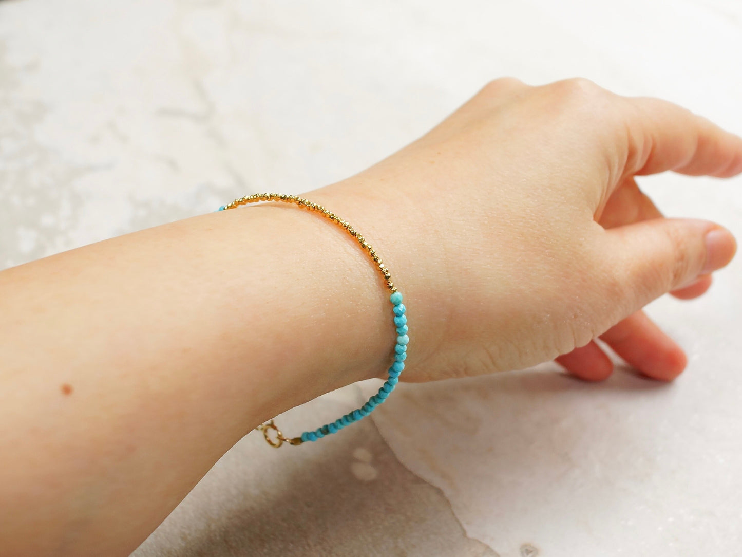 14K Solid Gold & Vermeil : Turquoise Beaded Bracelet | 2mm | Sleeping Beauty | Boho| Delicate Bracelet | Fine Jewelry | Hill Tribe