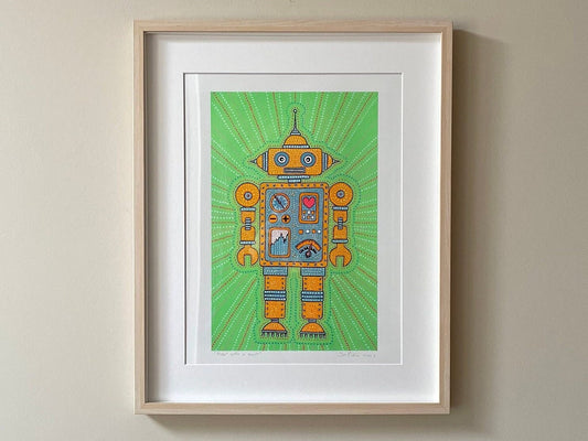 12"x16" |Robot With A Soul 2 |Original Art |Boys |Kids |Wall Art Print |Signed by Artist |Play Room |Dots |Free US Shipping |8x12 |12x16