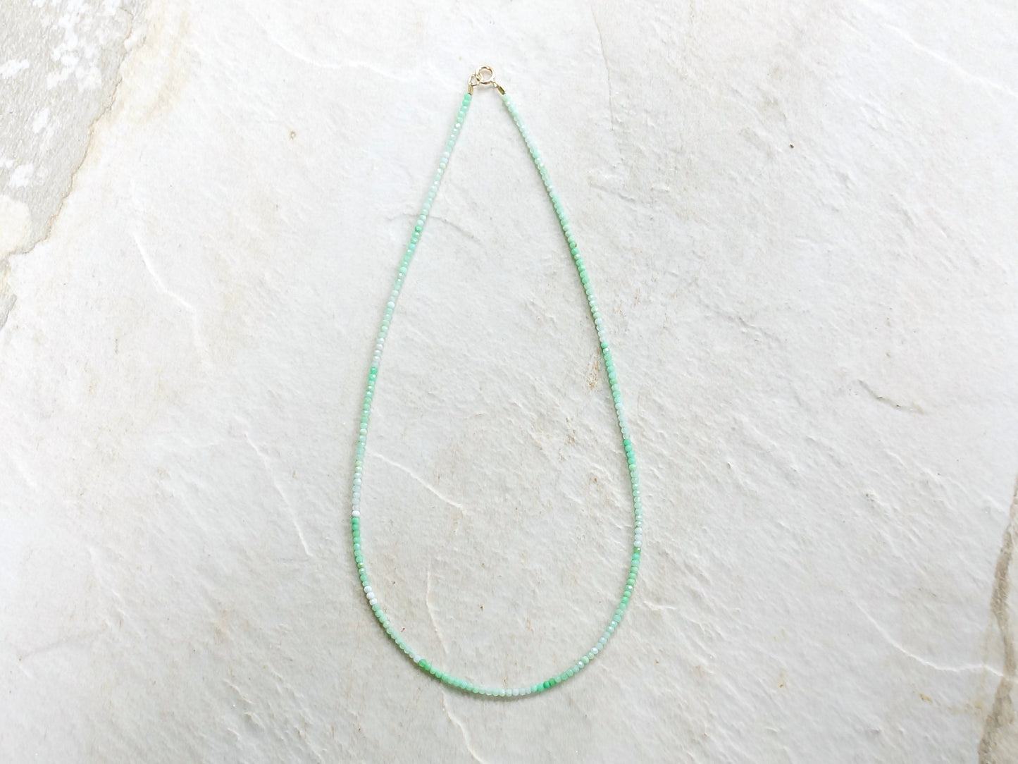 14K Solid Gold: Chrysoprase Beaded Necklace, Simple Chalcedony Choker, Dainty Mint Green Gemstone Necklace, Fine Jewelry, Minimalist