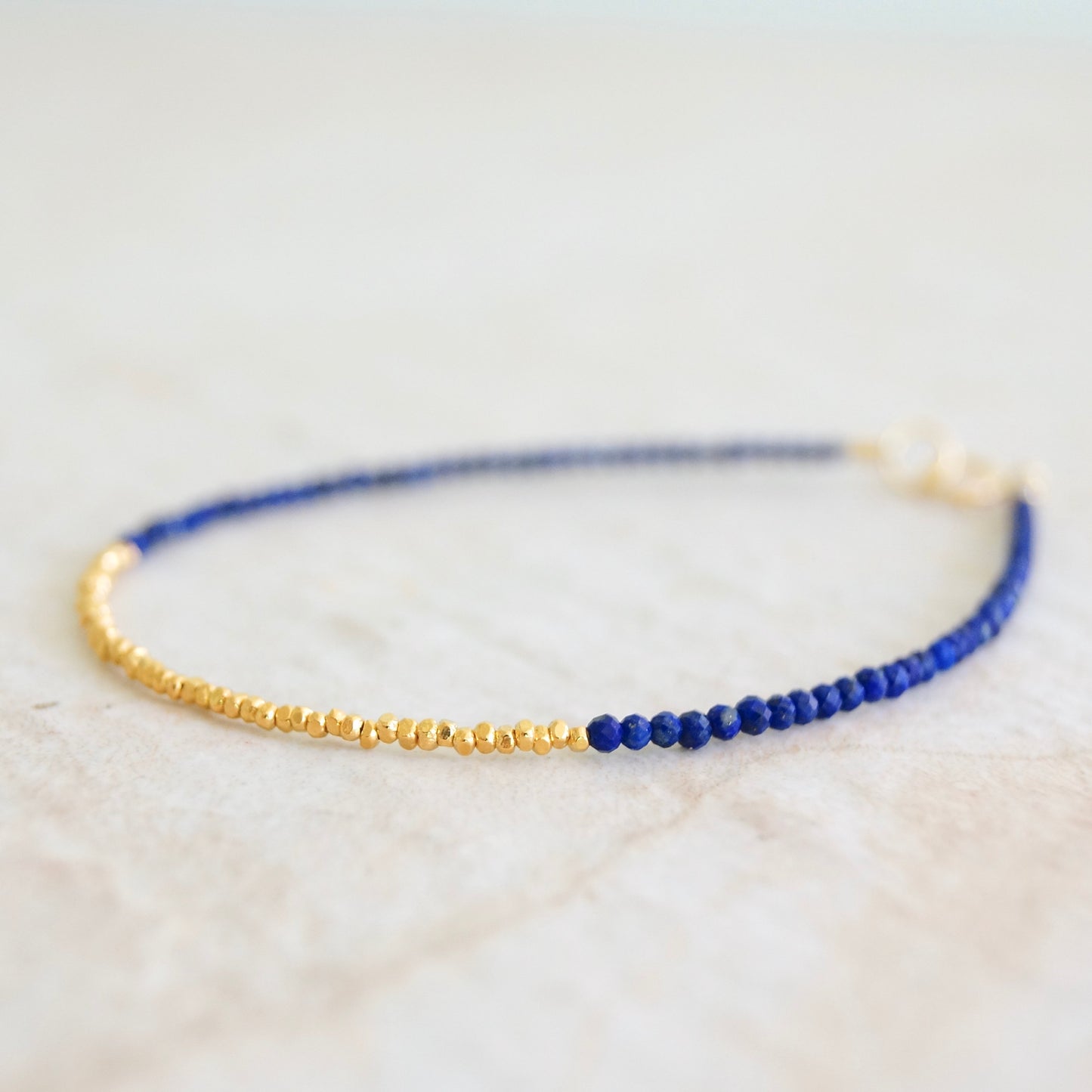 14K Solid Gold & Vermeil: Lapis Lazuli Beaded Bracelet | 2mm | Vermeil Gold Beads | Delicate | Skinny | Boho | Bohemian | Dark Blue