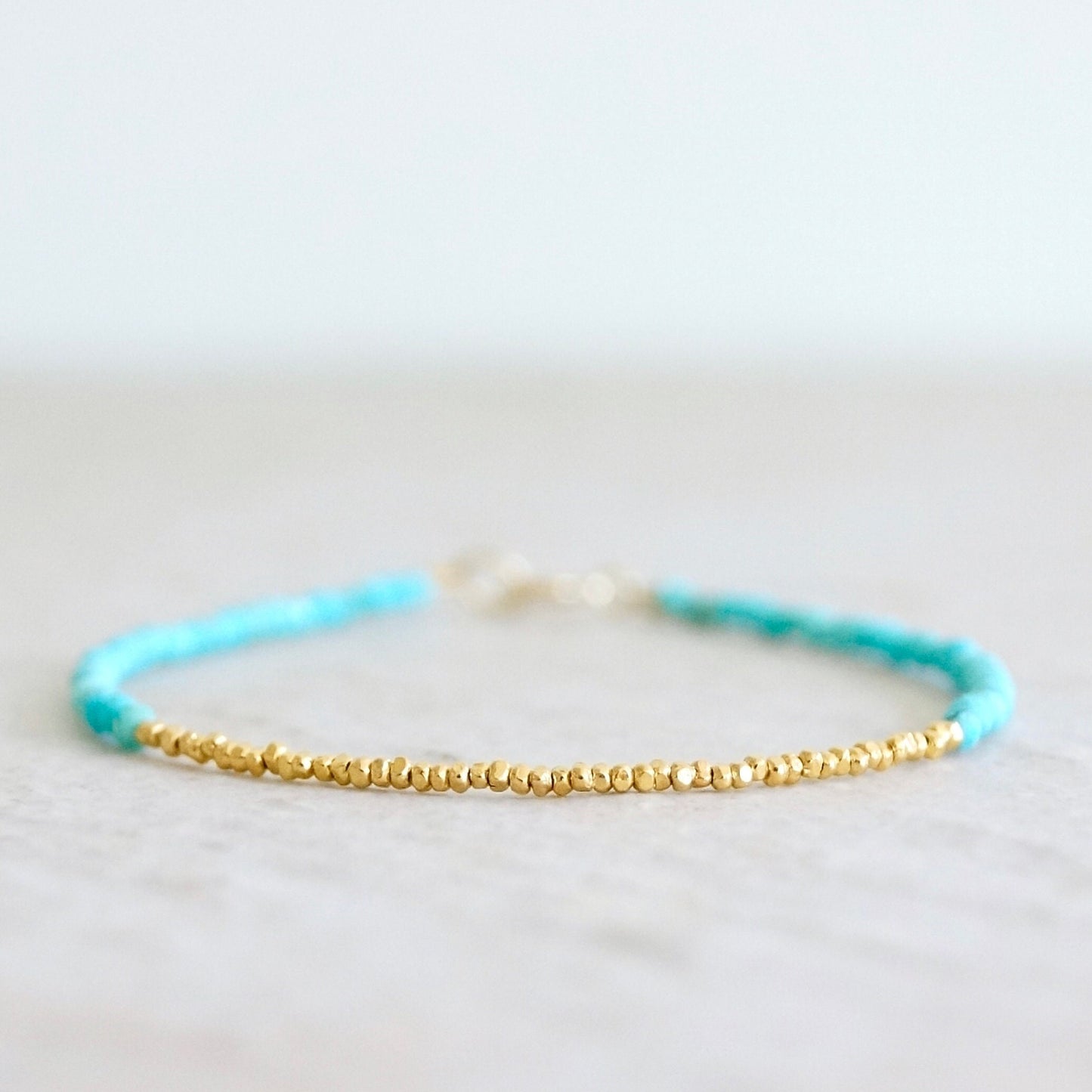 14K Solid Gold & Vermeil : Turquoise Beaded Bracelet | 2mm | Sleeping Beauty | Boho| Delicate Bracelet | Fine Jewelry | Hill Tribe