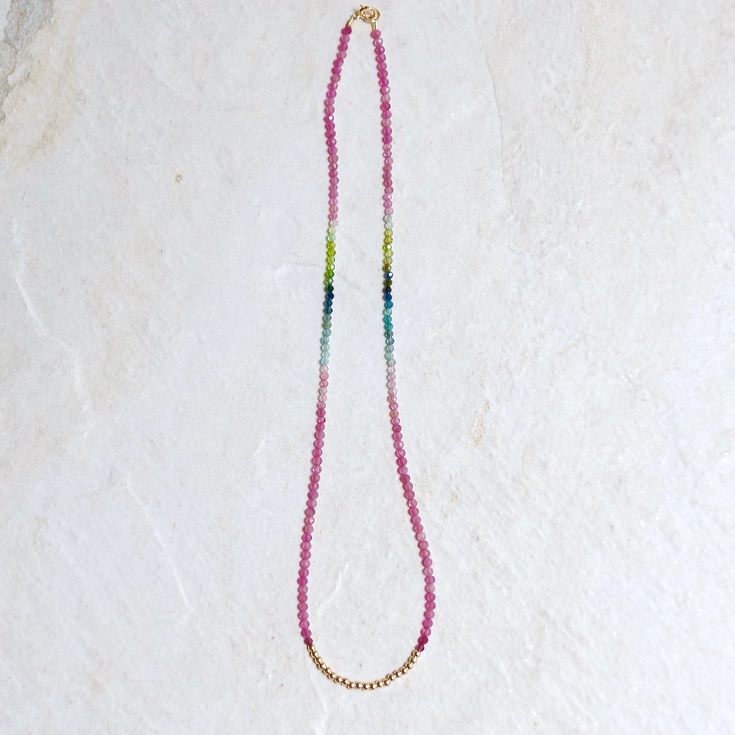 14K: Tourmaline Bead Necklace| 2.5mm| Watermelon Tourmaline| Rainbow Gemstone| Multi Color| Choker| Boho| Bohemian |Dainty |Fine Jewelry