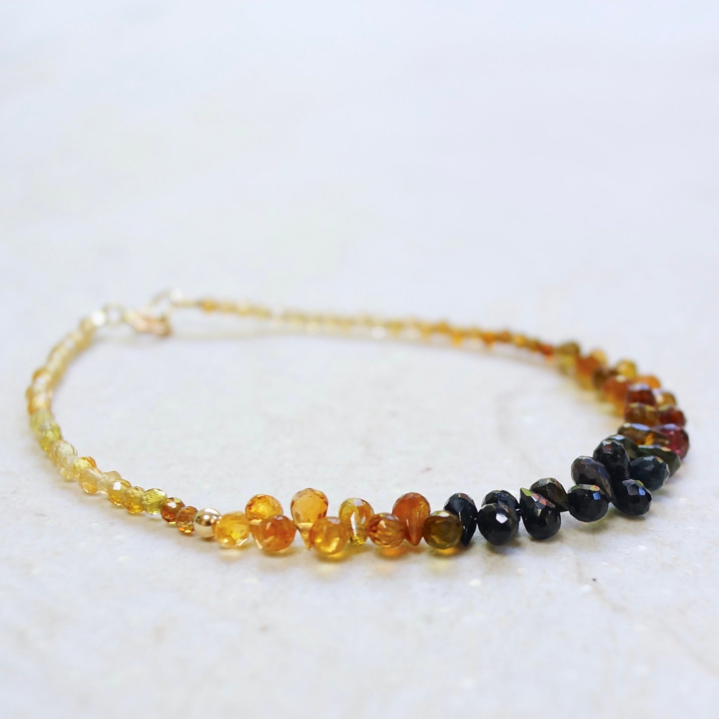 14K Solid Gold: Ombre Tourmaline Bracelet, Black & Brown, Shaded Multicolor Tourmaline, Layered Bracelet, Smoky, Fine Jewelry