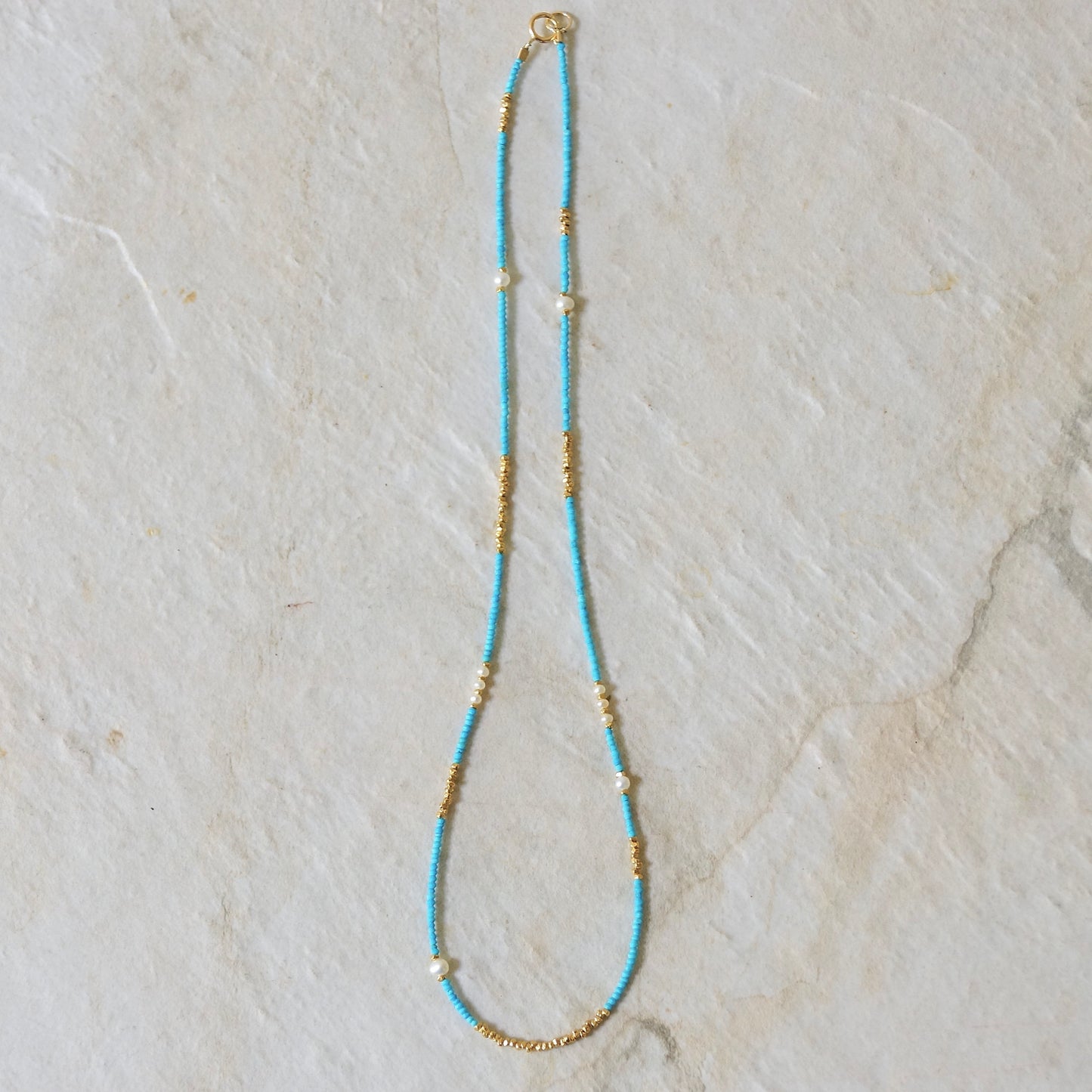 14K Solid Gold and Vermeil: Turquoise Beaded Necklace, Vermeil Gold Beads, 1.5mm Skinny Layering Necklace, Choker, Delicate Fine Jewelry