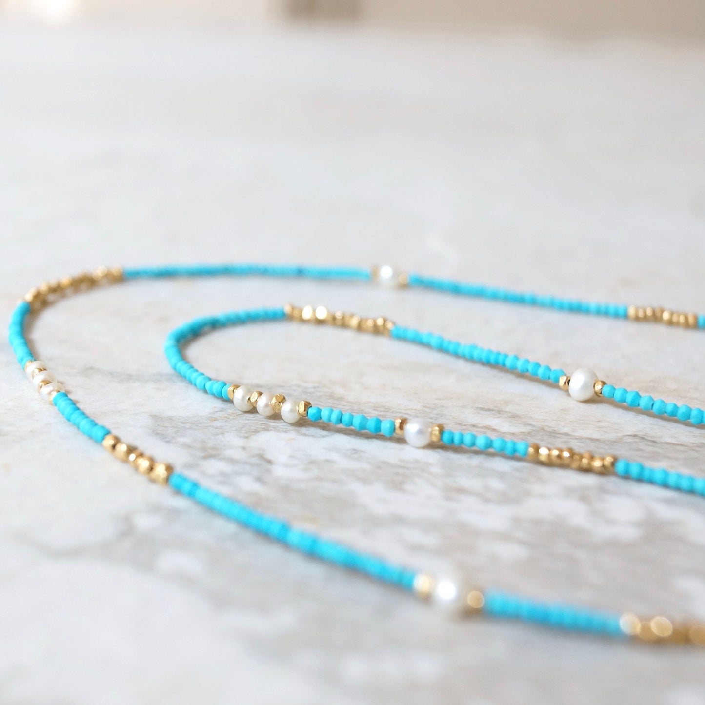 14K Solid Gold and Vermeil: Turquoise Beaded Necklace, Vermeil Gold Beads, 1.5mm Skinny Layering Necklace, Choker, Delicate Fine Jewelry