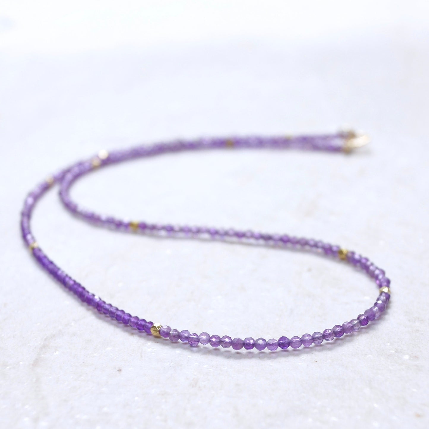 14K Solid Gold:  Amethyst Necklace| Layering Necklace| Dainty Necklace| Choker| Crown Chakra| Fine Jewelry| February Birthstone