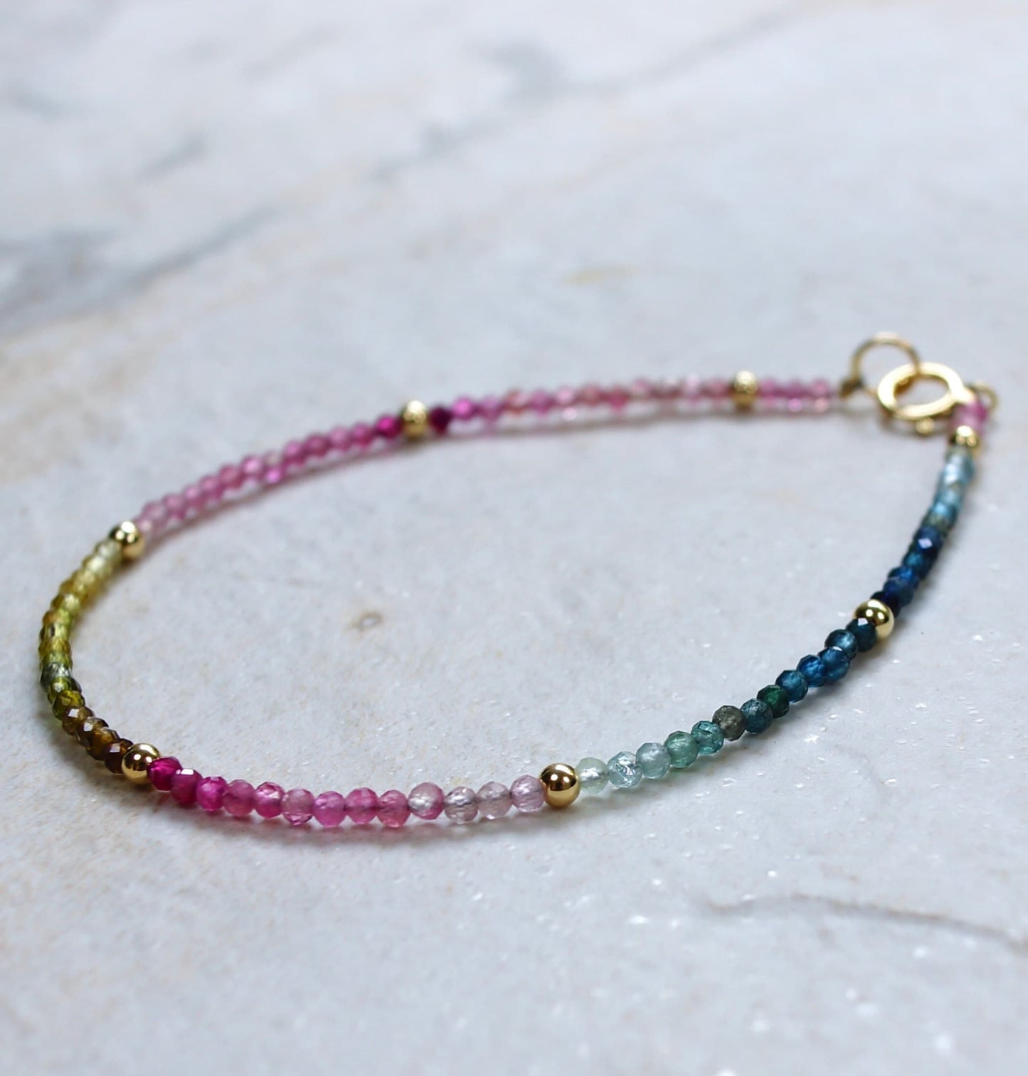 14K Solid Gold: Tourmaline Bracelet | 2.5mm | Pink Tourmaline | Watermelon| Multi Color| Ombre Tourmaline| Fine Jewelry