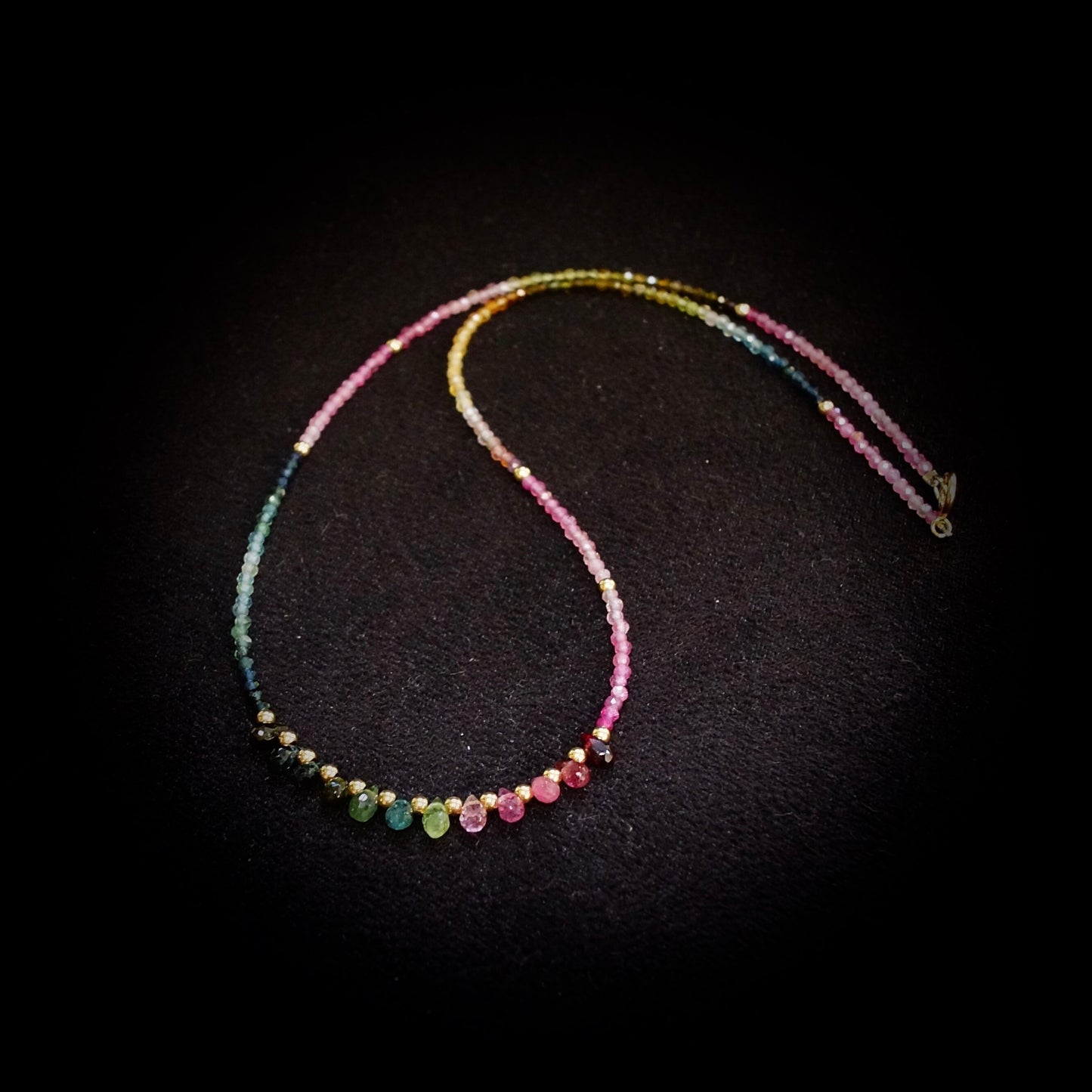 14K Solid Gold: Watermelon Tourmaline Ombre Beaded Necklace, Pink & Blue, Shaded Tourmaline, layered Necklace, Multi Color Beaded Necklace